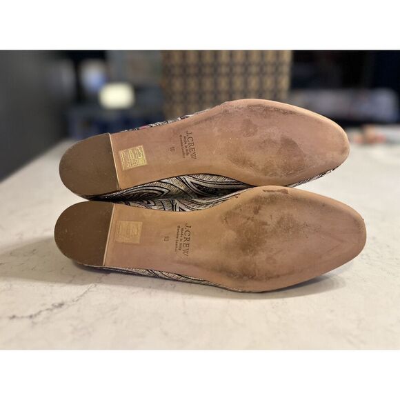 J CREW Jacquard Metallic Smoking Flats LUX Leather Italy Women Size 10 Fast Ship - Picture 12 of 14